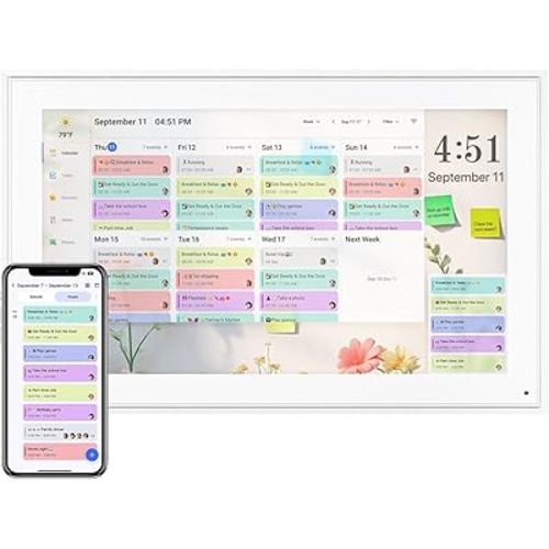 Digital Calendar 15.6 Inch, Electronic Calendar Chore Family Schedules, Smart Weekly and Monthly Planner, 1920 * 1080P IPS Touchscreen Interactive Display - Wall Mount White