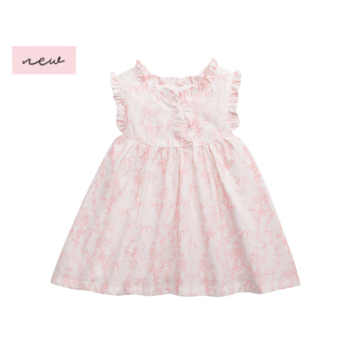 Pink Toile Baby Dress for 3-6M | Stylish Sleeveless Cotton Dress | Mud Pie