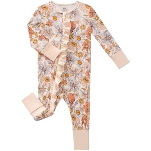 Unisex Baby Bamboo Viscose Long Sleeve Romper, Cute Prints Zipper Footless Jumpsuit, Toddler One-Piece Outfits