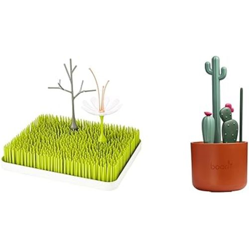 Boon Lawn Baby Bottle Drying Rack Bundle - Includes Twig and Stem Accessories - with Cacti Bottle Brush Set - 4 Count