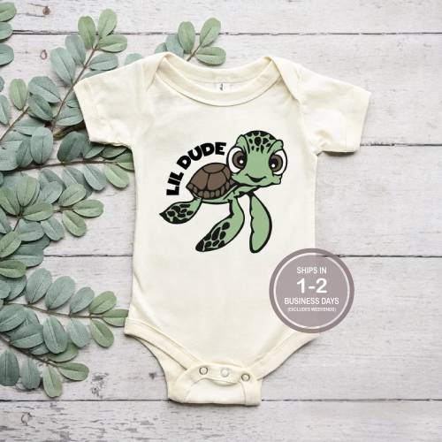 Lil Dude Bodysuit Shirt, Squirt Nemo Shirt, Cute Baby Disney Shirt, Surfer Beach Kids Shirt, Disneyland Baby Shirt, Disney Baby Shower