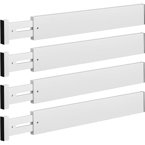 4 PCS Drawer Divider, 17"-22" Adjustable Bamboo Drawer Dividers Organizers, Expandable Separators for Kitchen, Clothes, Dressers, Home, Office, White