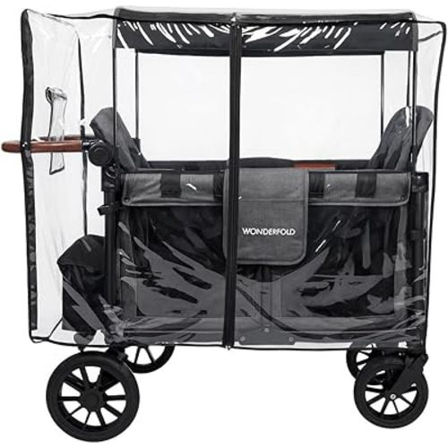 Rain Cover for the WonderFold W4 Original, W4 Luxe, and W4 Elite Stroller Wagons by SASHA'S – Clear, Zipper Access, Maximum Coverage (Stroller Wagon Not Included)
