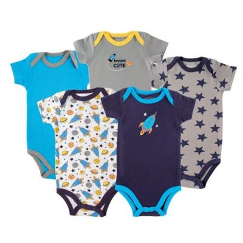 Luvable Friends Baby Boy Cotton Bodysuits 5pk, Rocket, 3-6 Months