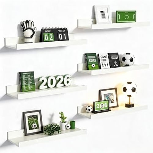 upsimples Floating Shelves for Wall, Wall Shelves for Decor Storage Set of 6, Wall Mounted Wood Shelf for Bedroom, Living Room, Bathroom, Kitchen, Picture Ledge Shelf, White