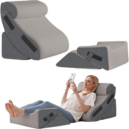Ahpmeoa 5Pcs Wedge Pillow Set for After Surgery, Orthopedic Bed Wedge Pillow Set for Post Surgery, Acid Reflux Relief, Sleeping, Back Pain Relief, Adjustable Back Pillow for Bed Sitting up, Grey