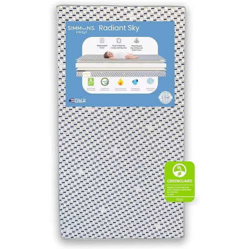 Simmons Kids Radiant Sky Dual Sided Baby Crib Mattress and Toddler Mattress, Waterproof, GREENGUARD Gold and CertiPUR-US Certified, Firm Plant-Based Foam, 5 Year Warranty, Made in USA