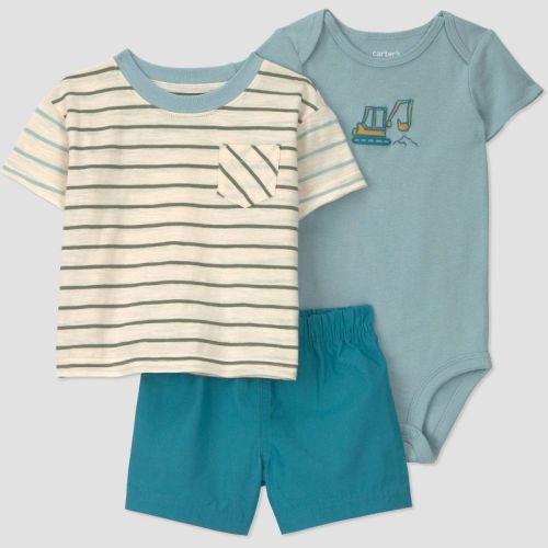 Carter's Just One You® Baby Boys' 3pc Construction T-Shirt with Bodysuit and Shorts Set - Blue 18M