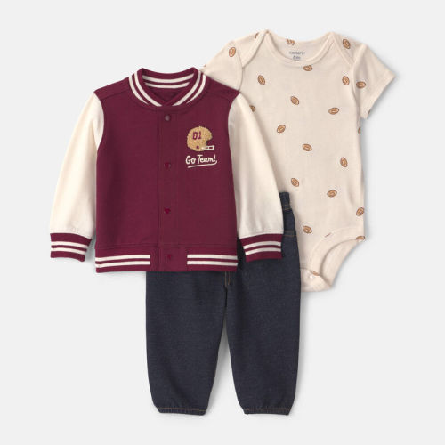 Baby Boy 3-Piece 'Go Team' Football French Terry Layering Set - Maroon | Carter’s Oshkosh Canada