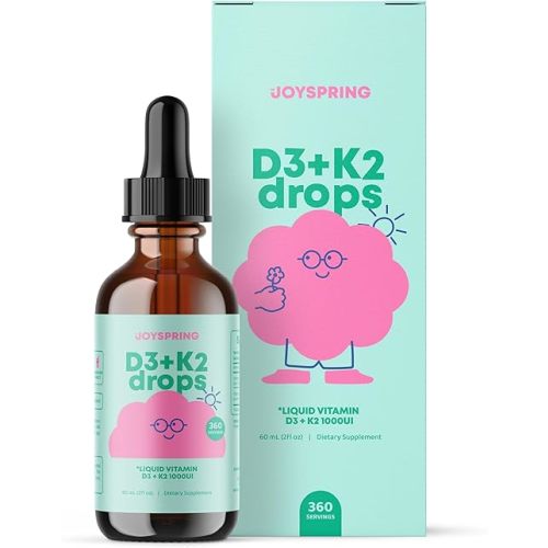 JoySpring Vitamin D3 Kids Drops with K2 – Liquid Supplement for Calcium Absorption & Joint Health – 360 Servings (2 fl oz) – Vitamin D Kids Ages 3-18