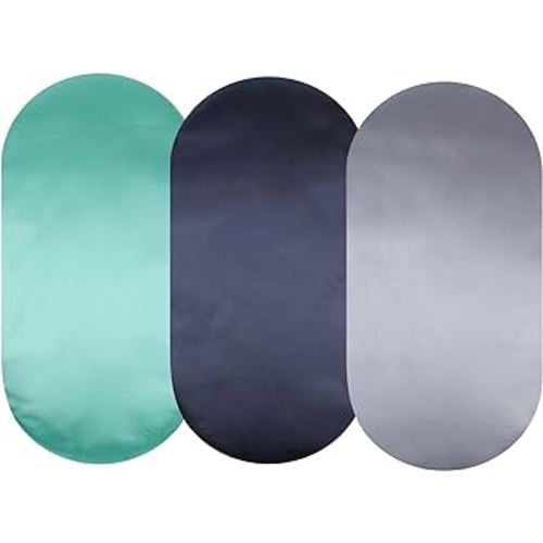Satin Bassinet Sheet 3 Pack Great for Baby Hair Soft Silk Feeling Snug Fitted Cradle Sheets, for Oval Rectangle Hourglass Bassinet Mattress, Unisex Boy Girl, Green/Navy/Grey