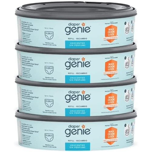 Diaper Genie Refill Bags 270 Count (Pack of 4) with Max Odor Lock | Holds Up to 1080 Newborn Diapers