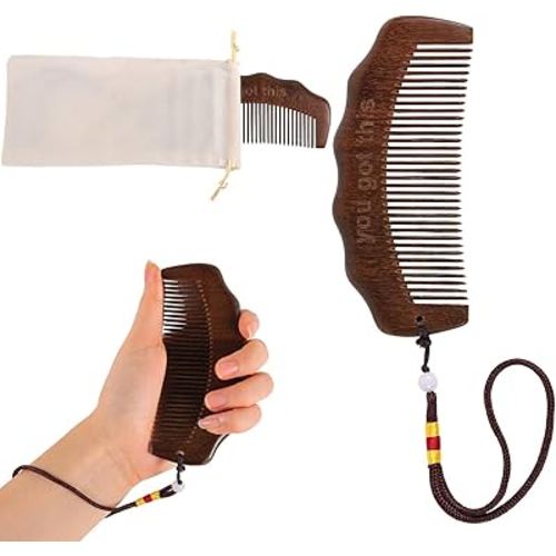 Wooden Labor Comb with Handle Rope, Sandalwood Birthing Comb for Labor Acupressure Tool for Pregnant Women Includes Cloth Bag Pregnancy Postpartum Essentials Gifts