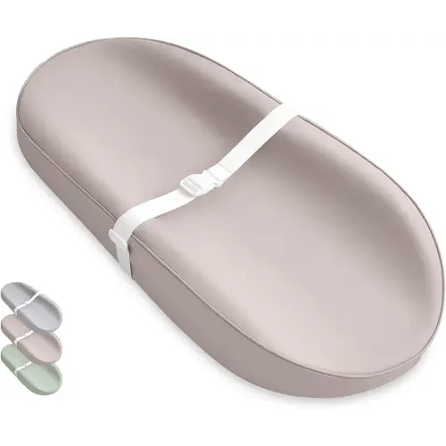 Blissful Diary Vegan Leather Baby Changing Pad with Waterproof & Wipe-Clean PU Cover, Avocado Size Cozy Diaper Changing Pad for Dresser and Table, Taupe