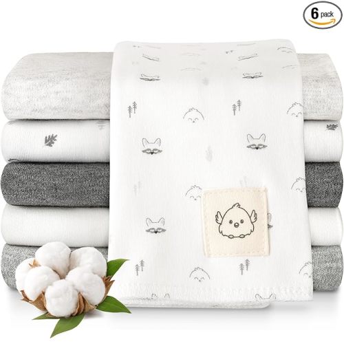 Organic Burp Cloths Baby Boy, Girl - 6-Pack Large 100% Cotton Burping Cloths for Babies, Spit Up Rags, Super Absorbent, Ultra Soft Newborn Rag, Gender Neutral, Machine Washable, Durable (Neutrals)