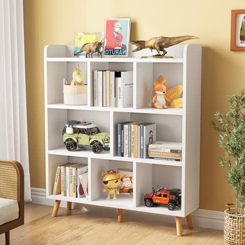 MXV Cube Storage Organizer with Legs, Cube Shelf, Display Bookcases for Bedroom,Living Room, 3-Tier 8 Cubes Bookshelf, White