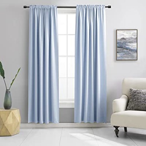 DONREN 84 inche Length Curtain Panels - Light Reducing Thermal Insulated Solid Blackout Curtains/Panels/Drapes for Living Room (Set of 2, 60 inches by 84 Inch, Light Blue)