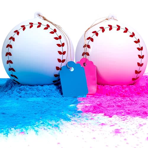 Winsharp Gender Reveal Baseball Set - 2 Balls - Pink and Blue Exploding Gender Reveal Ball with Powder, Baseball Or Bows Party Supplies Decorations Baby Reveal