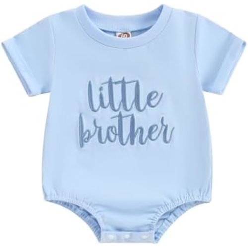 Honganda Newborn Baby Girl Boy Littler Sister Little Brother Embroidery Bodysuit Short Sleeve Summer Romper Onesie