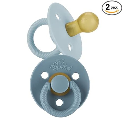 Itzy Ritzy Natural Rubber Pacifiers for 0–6 Mos, Set of 2 (Harbor & Coast) | Baby Pacifiers with BPA-Free Cherry-Shaped Nipple & Large Air Holes for Added Safety, Soothing Comfort, Newborn Essentials