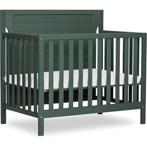 Dream On Me 4-in-1 Convertible Mini Crib for Small Spaces, Safari Green