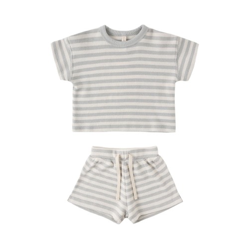 Stripe Waffle Tee & Shorts Set