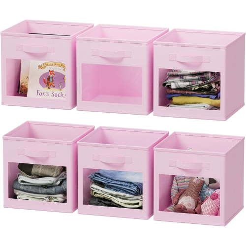 SpaceAid, Storage Cubes, 11 Inch, Pink with Clear Windows