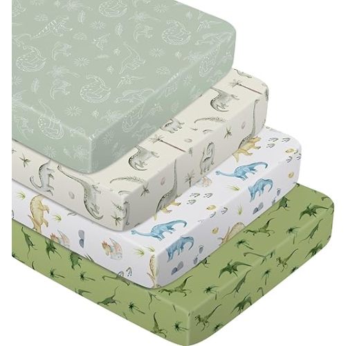 Moukeren 4 Pcs Ink Wash Dinosaur Baby Crib Sheets for Boys Girls Soft Microfiber Baby Bassinet Sheets Crib 52 x 28 for Standard Cribs Nursery Bedding
