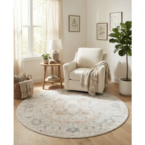 Ivory 7' x 7' Madeline Vintage Round Rug | Rugs.com