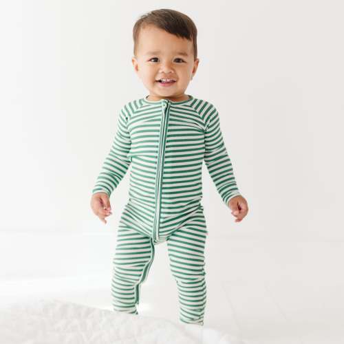 Eucalyptus Green Stripe Small Ribbed Zip Romper