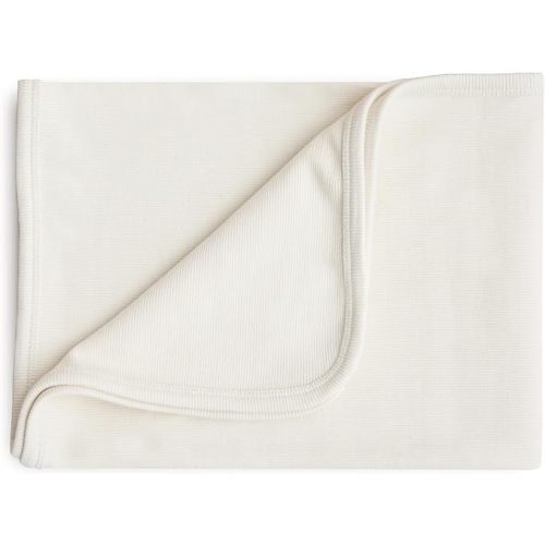 mushie Extra Soft Baby Blanket | Cotton and Elastane Ribbed Receiving Blanket, Swaddle, Stroller | 35x35 Inch (Ivory)
