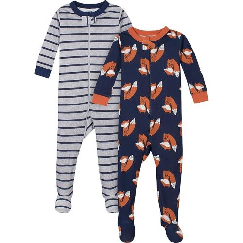 Gerber Baby Boys 2-Pack Footed Pajamas, Fox Grey, 9 Months