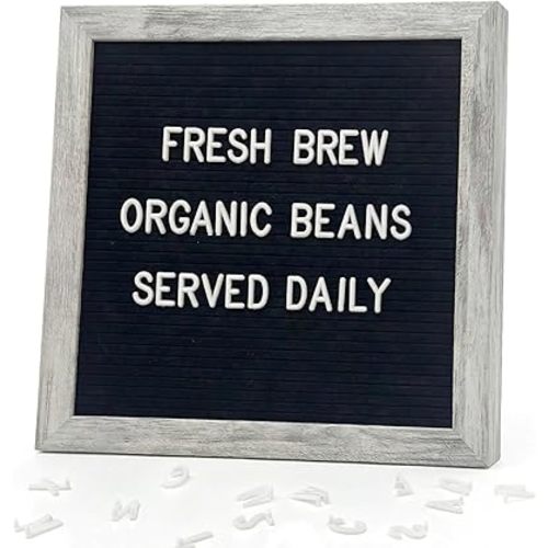 C CRYSTAL LEMON Felt Letter Board 10x10 Inches – 336 Letters, Numbers & Symbols – Rustic Black Message Board with Wood Frame, Wall Mount & Display Stand