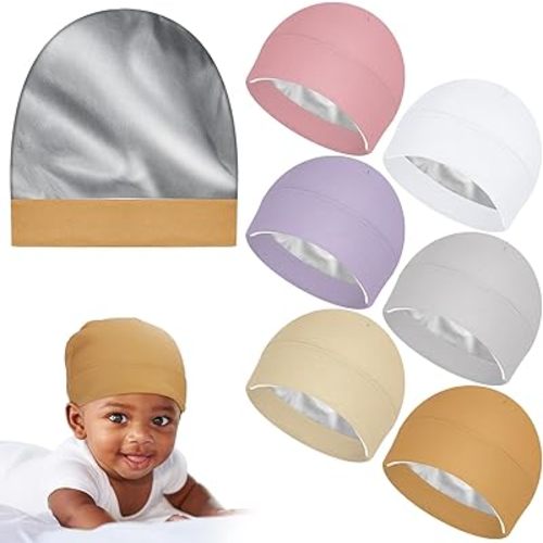 Cotwinter 6 Pcs Satin Lined Baby Newborn Hats Silk Satin Lined Beanie Toddler Hat for Hospital Infant Girls Boys 0-6 Months