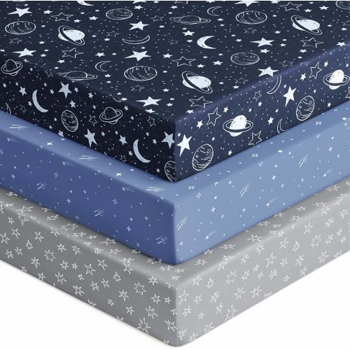 Amazon.com : Unnivoll Baby Crib Sheets for Boys Girls, 28x52x8in Fitted Crib Sheet Neutral 3 Pack for Standard Crib and Toddler Mattress, Breathable Soft Microfiber Baby Sheet Blue Gray Planet : Baby