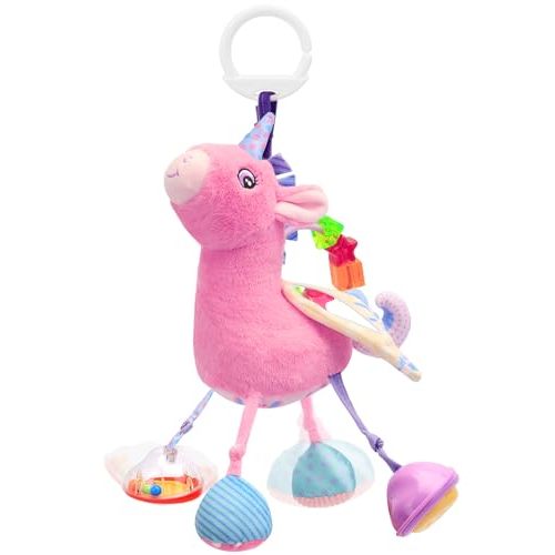 Baby Car Seat Hanging Toy for 0-6 Months with Musical Sensory Rattle Girl | Baby Hanging Toys,Plush Mirror Squeaky Travel Stuffed Animal Unicorn,Car stroller Travel tummy time for newborn baby gift