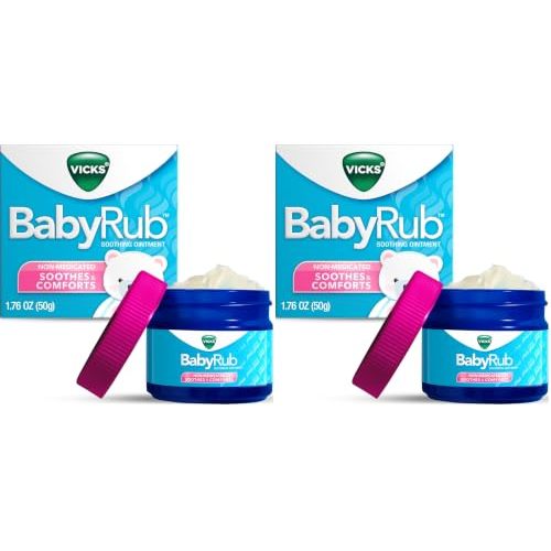 Vicks BabyRub Chest Rub Ointment with Soothing Aloe, Eucalyptus, Lavender, and Rosemary, from the makers of VapoRub, 1.76 oz (Pack of 2)