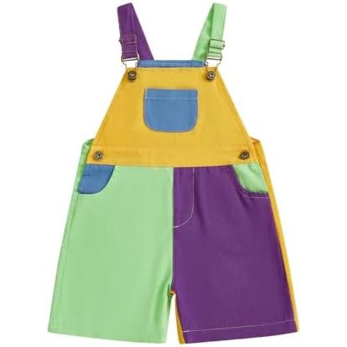 Kids Overalls Boy Girl Pants Toddler Colorful Patchwork Suspender Shorts Adjustable Strap Romper Spring Summer