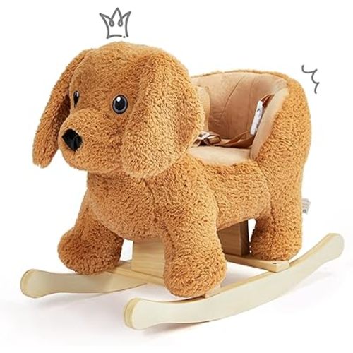 Baby Rocking Horse,Poodle Wooden Rocking Horse for Toddlers 1 Year Old Cute Dog Stuffed Plush Ride-on Toy Rocking Animal for Baby Boys and Girls Nursery/Child Christmas or Birthday Gift