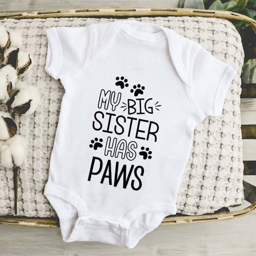 My Big Sister Has Paws Baby Onesies Bodysuit, Cute Animal Onesie, Dog Baby Onesie, Baby Shower Gift, Baby Bodysuit, Baby Boy Girl Bodysuit Cute Baby Onesie, BABY BODYSUIT LAT 4424
