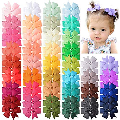 Pack of 80PCS, Baby Girls Hair Bows 3" Grosgrain Ribbon Pinwheel Toddler Bows Hair Clips for Girls In Pairs