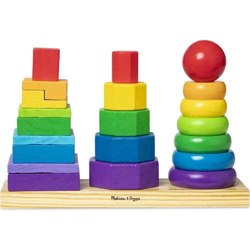 Melissa & Doug Geometric Stacker - Wooden Educational Toy - Shape Sorter And Stacking Toy, Stacking Tower Toy For Babies, Toddlers And Kids Ages 2+, Multicolor, Playsets