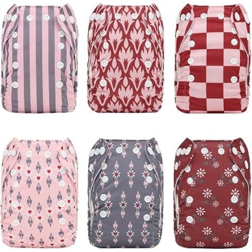 ALVA Newborn/Preemie Girl Cloth Diapers for 5-12lbs, 6pcs with 12 Inserts