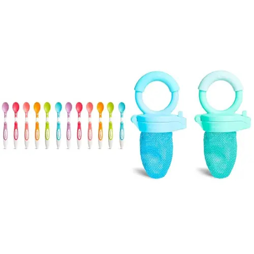 Munchkin® Soft Tip™ Infant Spoons, 12 Count (Pack of 1) & Fresh Food Feeder, 2 Count (Pack of 1), Blue/Mint