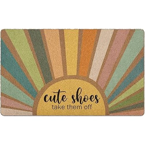 huester Shoes Off Doormat, Boho Sunshine Funny Welcome Door Mat, Cute Shoes Take Them Off Colorful Sunshine Decorative Home Indoor Outdoor Porch Front Door Entrance Outside Welcome Doormat, 17x30 Inch