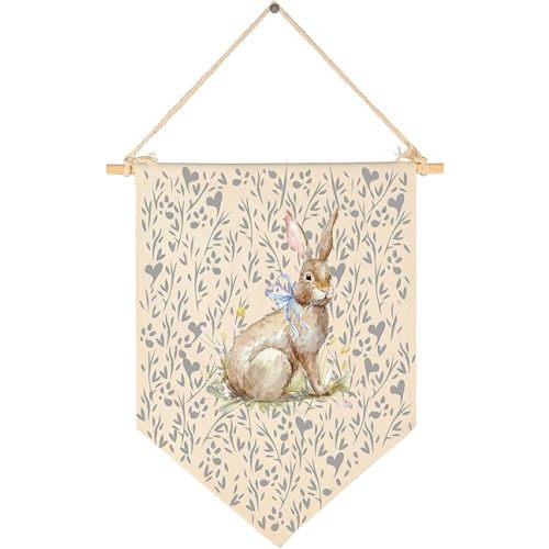 Cute Bunny Woodland-Baby Gifts Shower-Wall Flag Decor Gifts for Baby Girls Kids-Canvas Hanging Flag Banner Pennant Wall Decor Gifts for Nursery Baby Room Playroom Bedroom