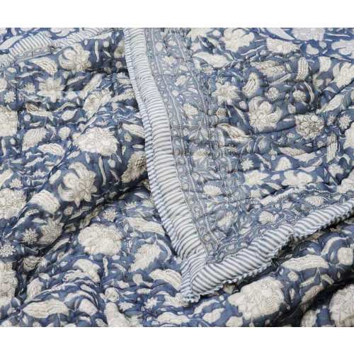 Blue Baby Blanket Handmade Soft Cotton Baby Quilt Floral Print New Born Baby Blanket Baby Shower Gift Christmas Cozy Blanket