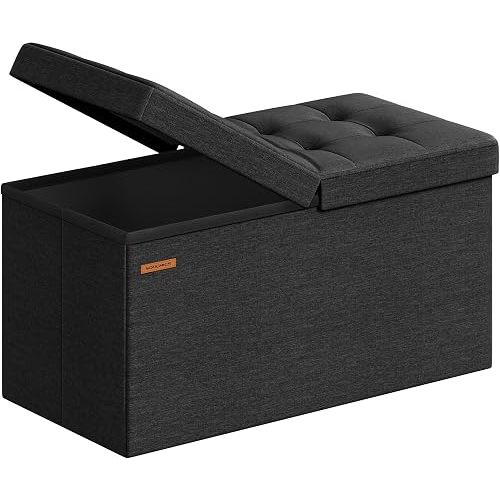 SONGMICS 30 Inches Storage Ottoman, Foldable Bench with Flipping Lid