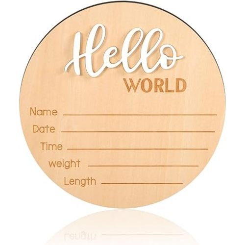 Baby Announcement Sign, Wooden Hello World Newborn Signs Birth Name Sign