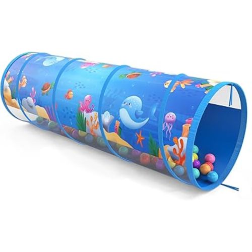 Ocean Play Tunnel for Toddlers, Pop Up Undersea World Crawl Through Tunnel, Collapsible Portable Play Tunnel Indoor Outdoor Action for Boys and Girls